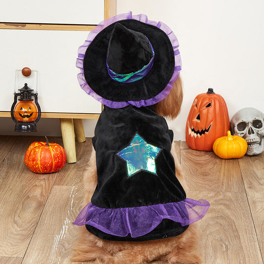 Wizard Pet Costume for Dogs & Cats | Halloween Witch Outfit with Hat