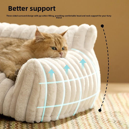 Removable Washable Plush Cat Bed - Soft Cozy Pet Sofa for Cats & Small Dogs