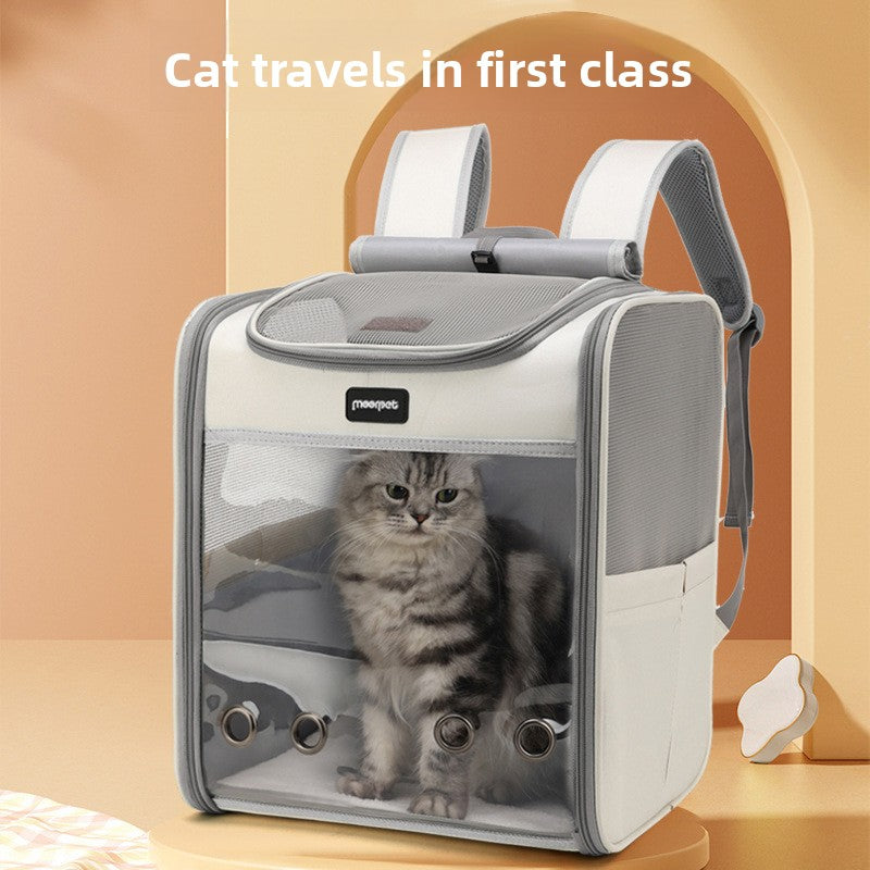 Ventilated Pet Travel Backpack Carrier for Cats & Dogs ? Portable Transparent Pet Bag with Breathable Mesh & Shoulder Straps