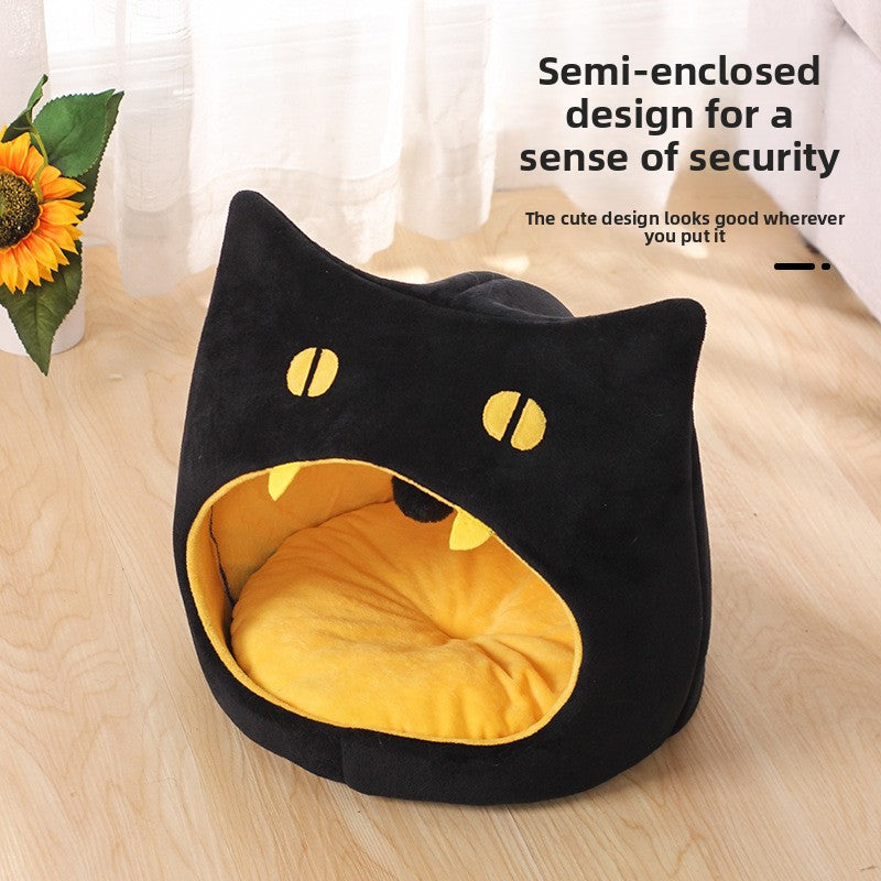 Cute Cat-Shaped Pet Bed ? Soft Cozy Cave for Cats & Small Dogs | Warm Plush Hideaway House