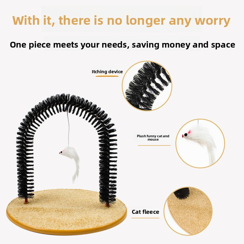Arch Cat Self-Grooming & Scratching Brush with Tease Stick ? Self-Massage Cat Arch Toy for Itching, Shedding, and Play