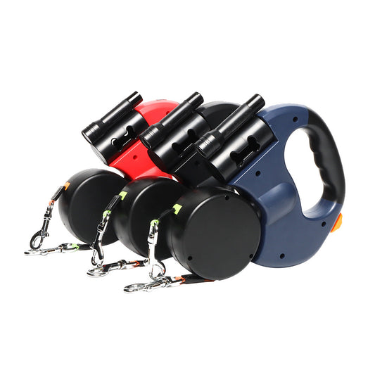 Dual Retractable Dog Leash Reflective with LED Light - 2-in-1 No-Tangle Pet Walking Lead