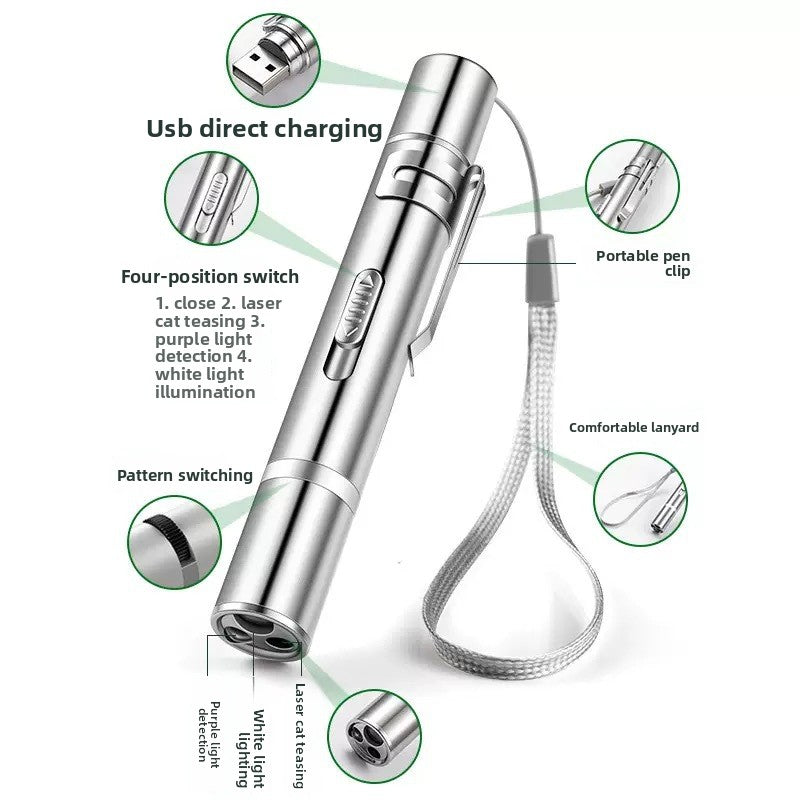 USB Rechargeable 3-in-1 Cat Laser Toy ? Interactive Pet Teaser Light with Multiple Patterns & LED Modes