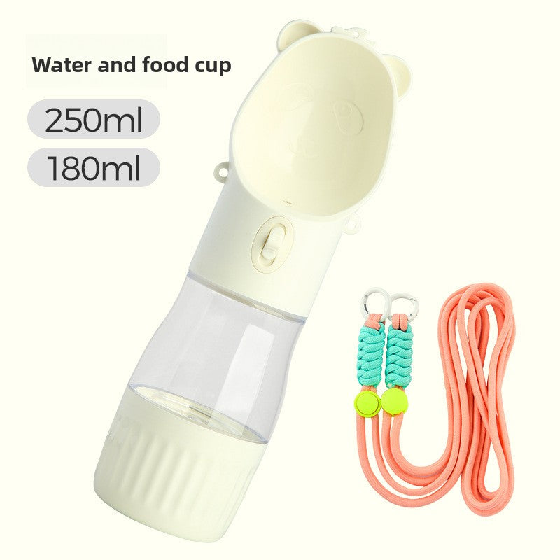 Portable Pet Water Bottle with Food Cup & Strap ? Leak-Proof Travel Dispenser for Dogs & Cats | Outdoor Walking Hydration Bottle