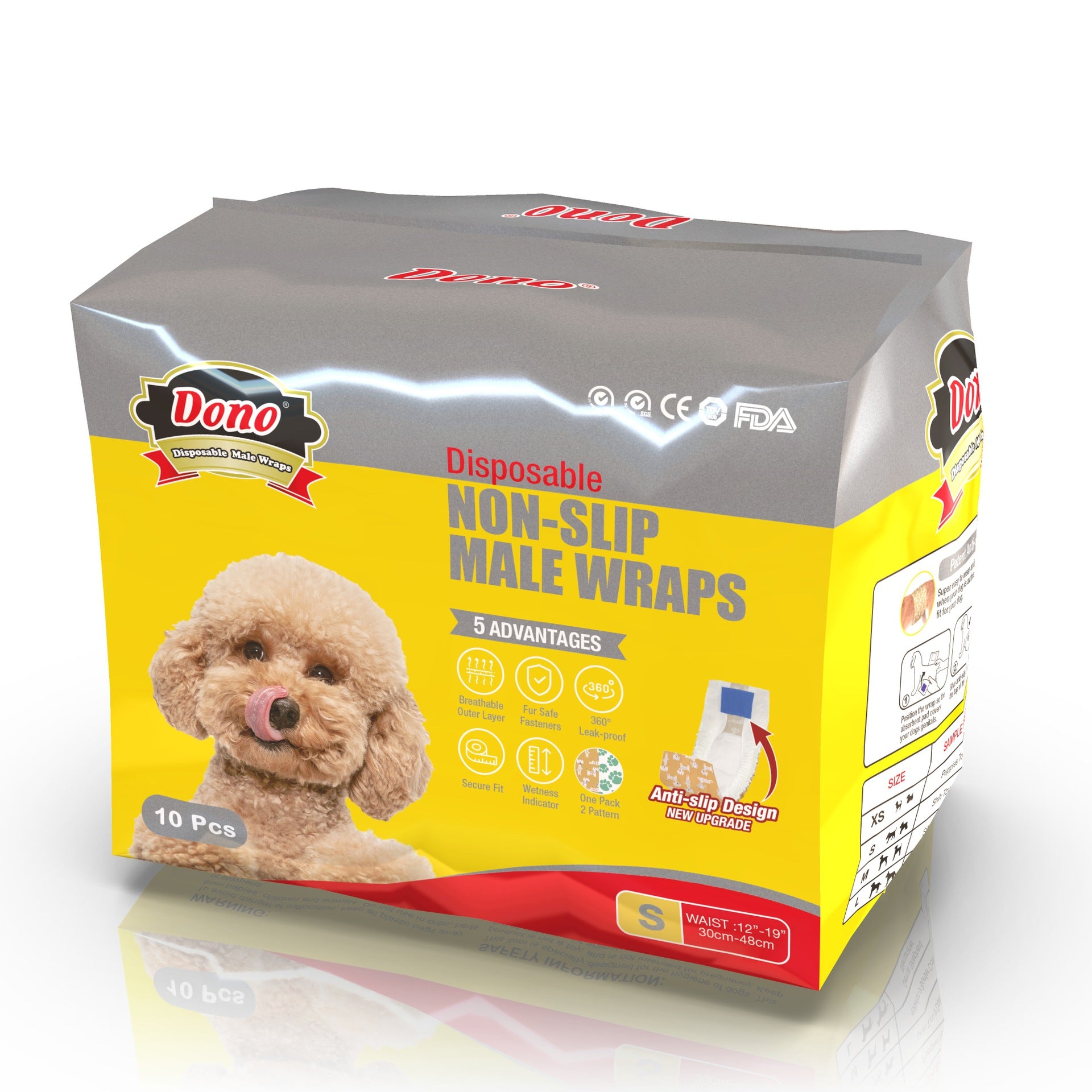Dono Non-Slip Male Dog Diapers with Pet Wipes ? Leakproof, Comfortable, and Secure Fit Wraps for Male Dogs