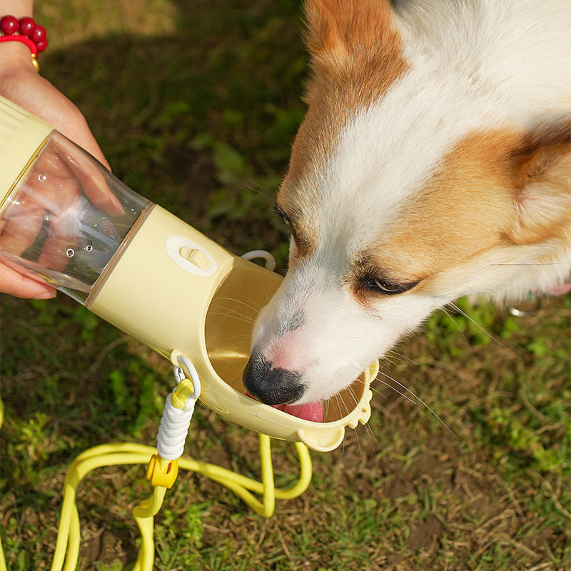 Portable Pet Water Bottle with Food Cup & Strap ? Leak-Proof Travel Dispenser for Dogs & Cats | Outdoor Walking Hydration Bottle