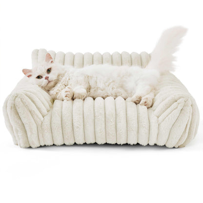Removable Washable Plush Cat Bed - Soft Cozy Pet Sofa for Cats & Small Dogs