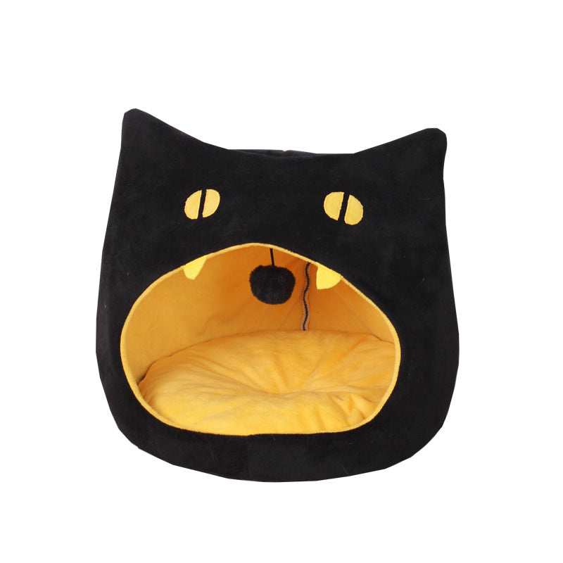 Cute Cat-Shaped Pet Bed ? Soft Cozy Cave for Cats & Small Dogs | Warm Plush Hideaway House