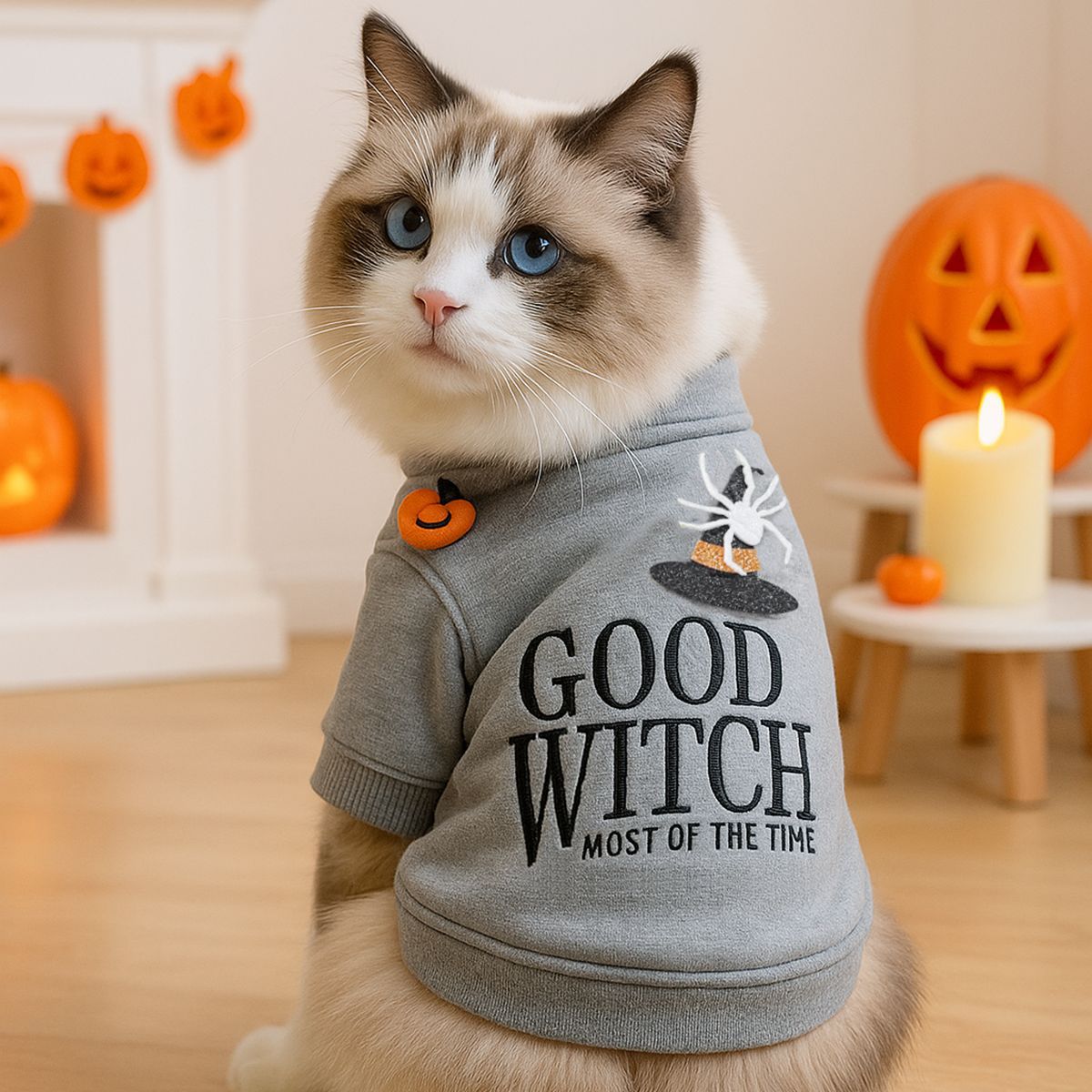 Halloween Pet Sweatshirt ? ?Good Witch? Cozy Pullover for Cats & Dogs