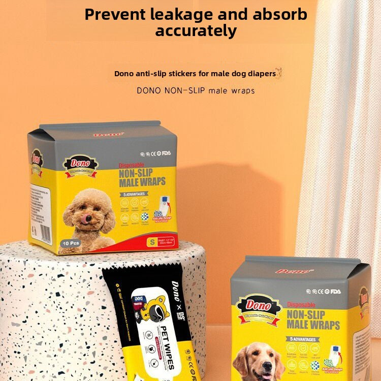 Dono Non-Slip Male Dog Diapers with Pet Wipes ? Leakproof, Comfortable, and Secure Fit Wraps for Male Dogs