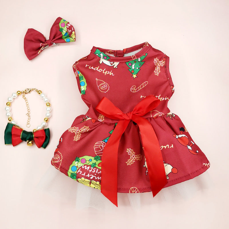 Halloween Pet Dog Dress with Pumpkin Print | Cute Cat & Dog Bat Skirt Costume