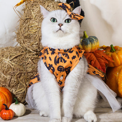 Halloween Pet Dog Dress with Pumpkin Print | Cute Cat & Dog Bat Skirt Costume