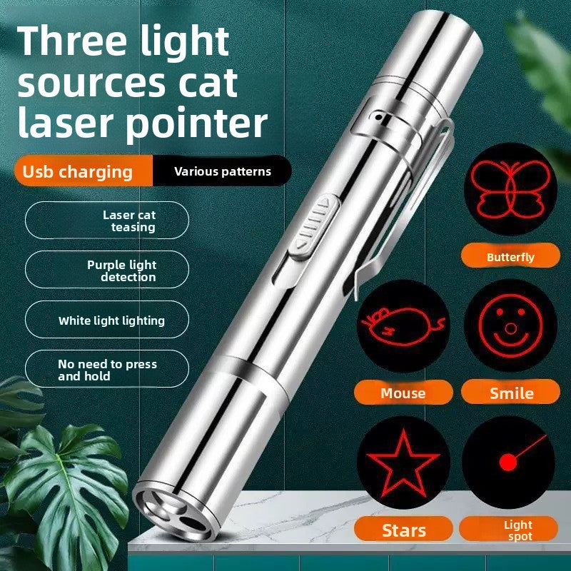 USB Rechargeable 3-in-1 Cat Laser Toy ? Interactive Pet Teaser Light with Multiple Patterns & LED Modes