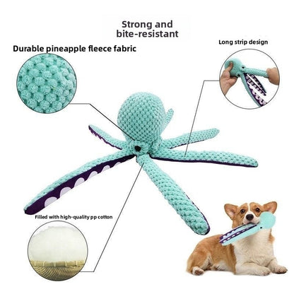 Octopus Plush Squeaky Toy for Dogs - Durable Rope Legs & Crinkle Sound Play Toy | Chew & Tug Fun