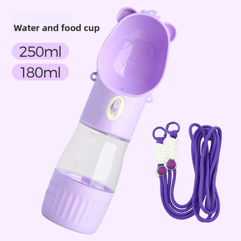 Portable Pet Water Bottle with Food Cup & Strap ? Leak-Proof Travel Dispenser for Dogs & Cats | Outdoor Walking Hydration Bottle