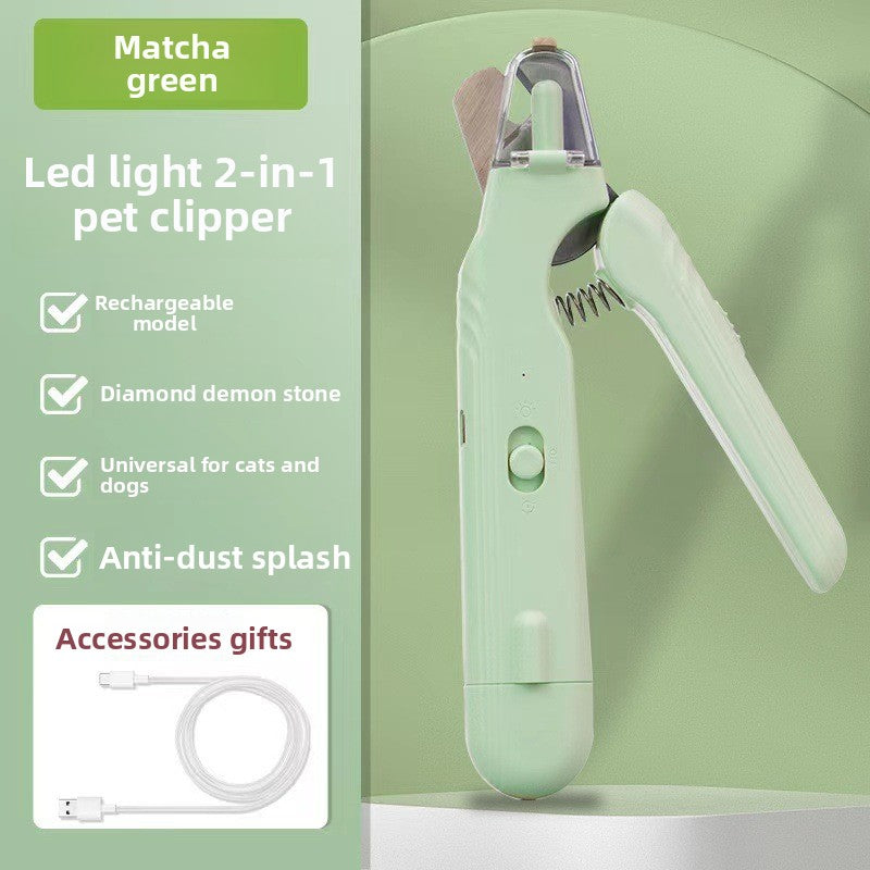 2-in-1 Electric Pet Nail Clipper & Grinder ? LED Light, USB Rechargeable, Low Noise