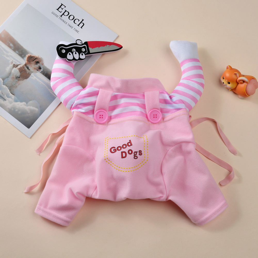 Funny Killer Pet Costume – Halloween Outfit for Dogs & Cats with Knife Prop