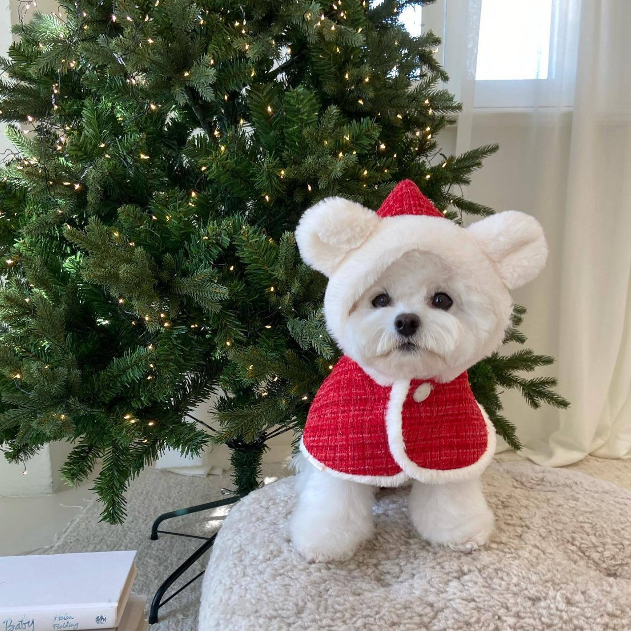 Cozy Pet Christmas Cape with Ears Holiday Warm Winter Outfit for Dogs & Small Pets