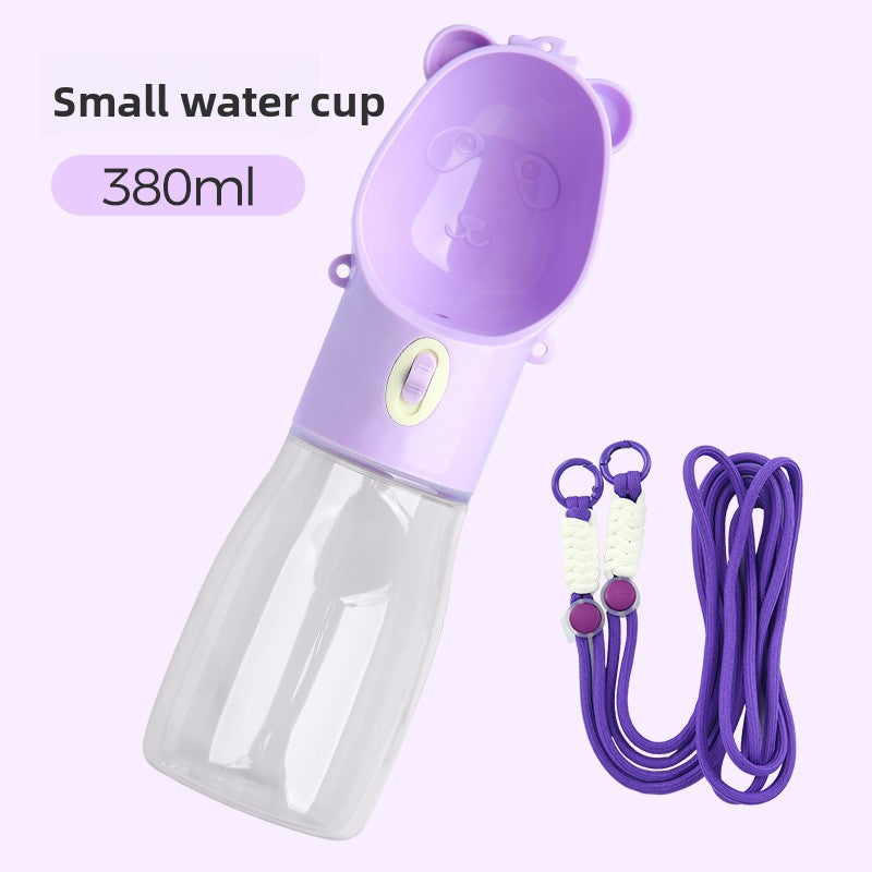 Portable Pet Water Bottle with Food Cup & Strap ? Leak-Proof Travel Dispenser for Dogs & Cats | Outdoor Walking Hydration Bottle