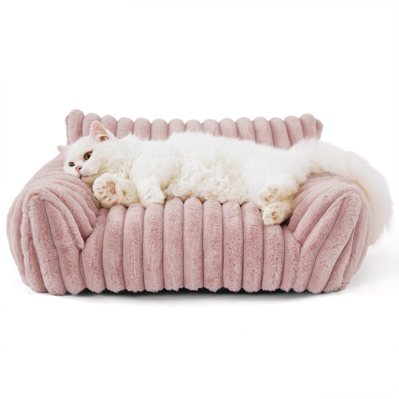 Removable Washable Plush Cat Bed - Soft Cozy Pet Sofa for Cats & Small Dogs