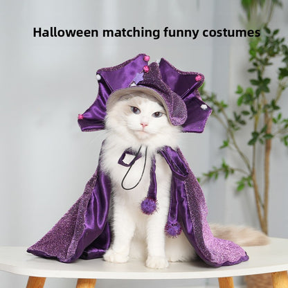 Halloween Pet Wizard Cloak & Hat – Funny Witch Costume for Cats & Small Dogs