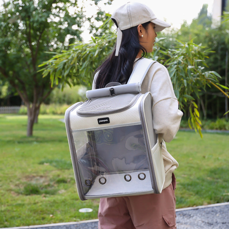 Ventilated Pet Travel Backpack Carrier for Cats & Dogs ? Portable Transparent Pet Bag with Breathable Mesh & Shoulder Straps