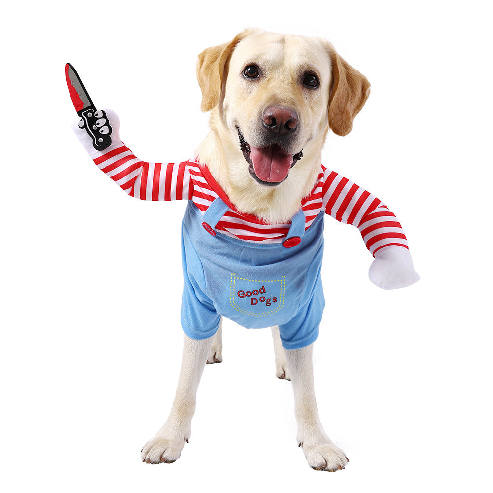 Funny Killer Pet Costume – Halloween Outfit for Dogs & Cats with Knife Prop