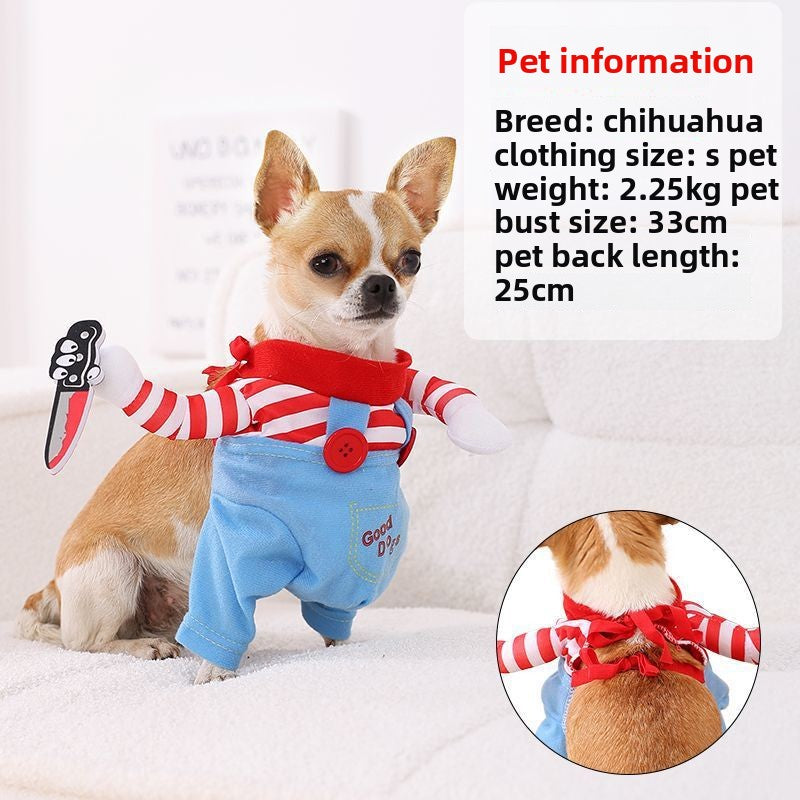 Funny Killer Pet Costume – Halloween Outfit for Dogs & Cats with Knife Prop