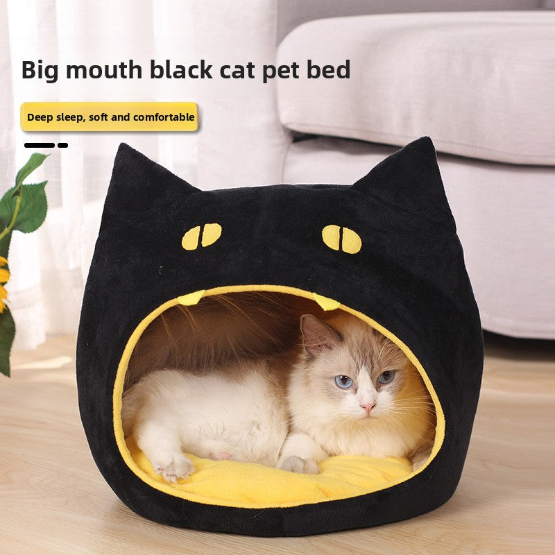 Cute Cat-Shaped Pet Bed ? Soft Cozy Cave for Cats & Small Dogs | Warm Plush Hideaway House