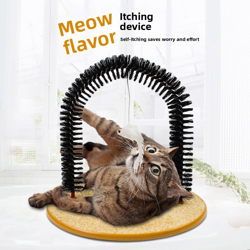 Arch Cat Self-Grooming & Scratching Brush with Tease Stick ? Self-Massage Cat Arch Toy for Itching, Shedding, and Play