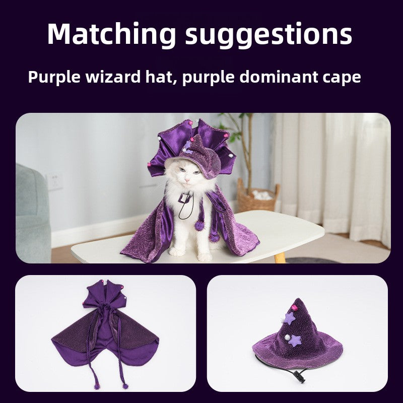 Halloween Pet Wizard Cloak & Hat – Funny Witch Costume for Cats & Small Dogs