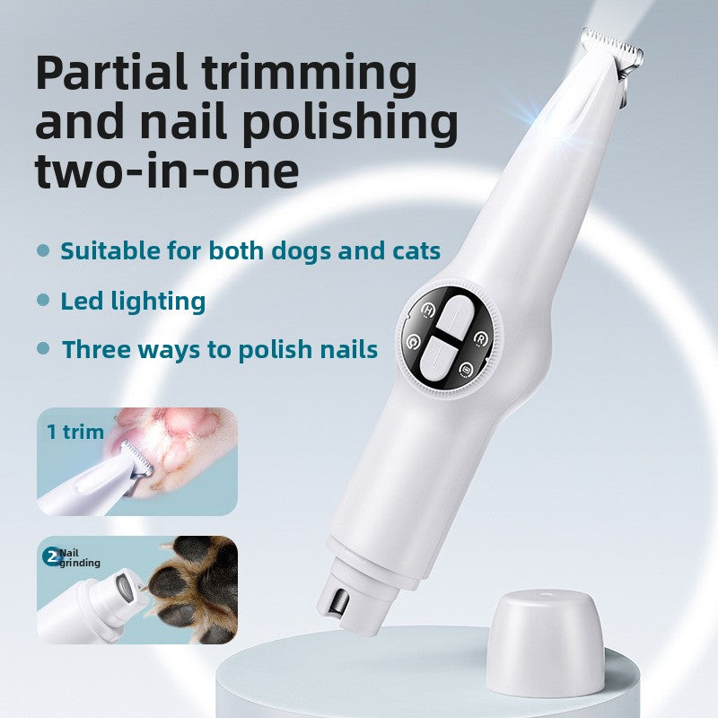 2-in-1 Professional Waterproof Pet Hair Trimmer & Nail Polisher | Quiet Dog & Cat Grooming Tool
