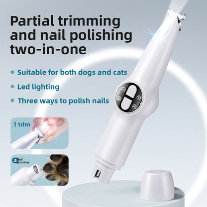 2-in-1 Professional Waterproof Pet Hair Trimmer & Nail Polisher | Quiet Dog & Cat Grooming Tool