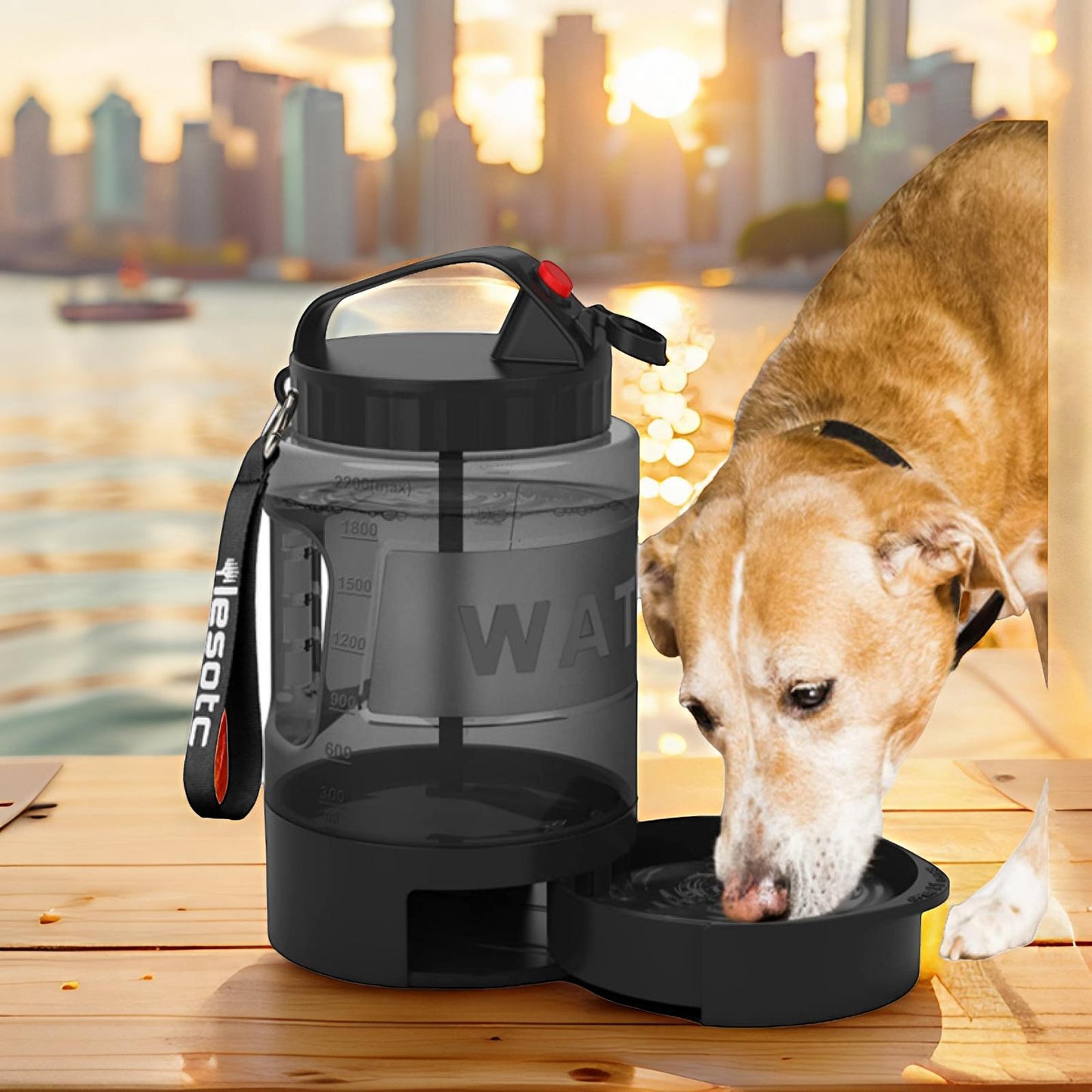 Portable Pet Water Bottle 2.2L - Large Capacity Outdoor Drinking Kettle with Bowl Attachment