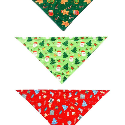Christmas Pet Bandana Scarf with Cartoon Print - Holiday Triangle Bib for Cats and Dogs