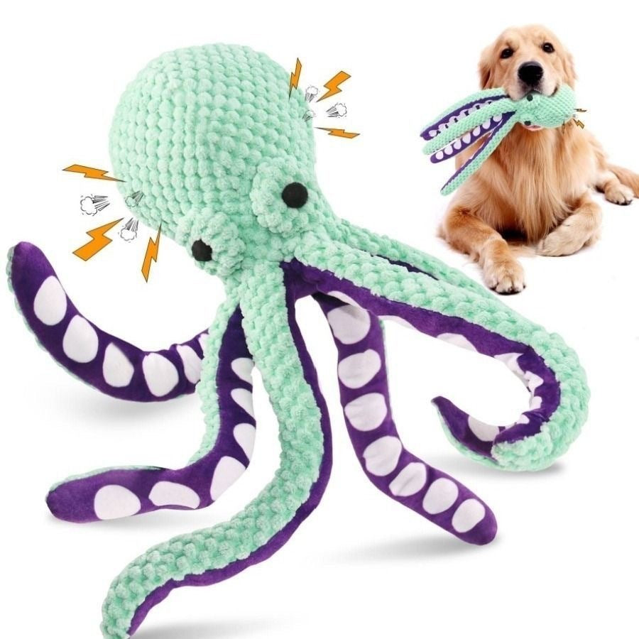 Octopus Plush Squeaky Toy for Dogs ? Durable Rope Legs & Crinkle Sound Play Toy | Chew & Tug Fun