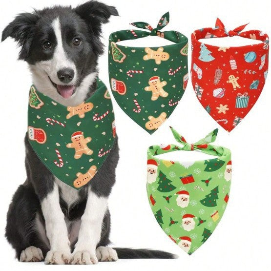 Christmas Pet Bandana Scarf with Cartoon Print ? Holiday Triangle Bib for Cats and Dogs