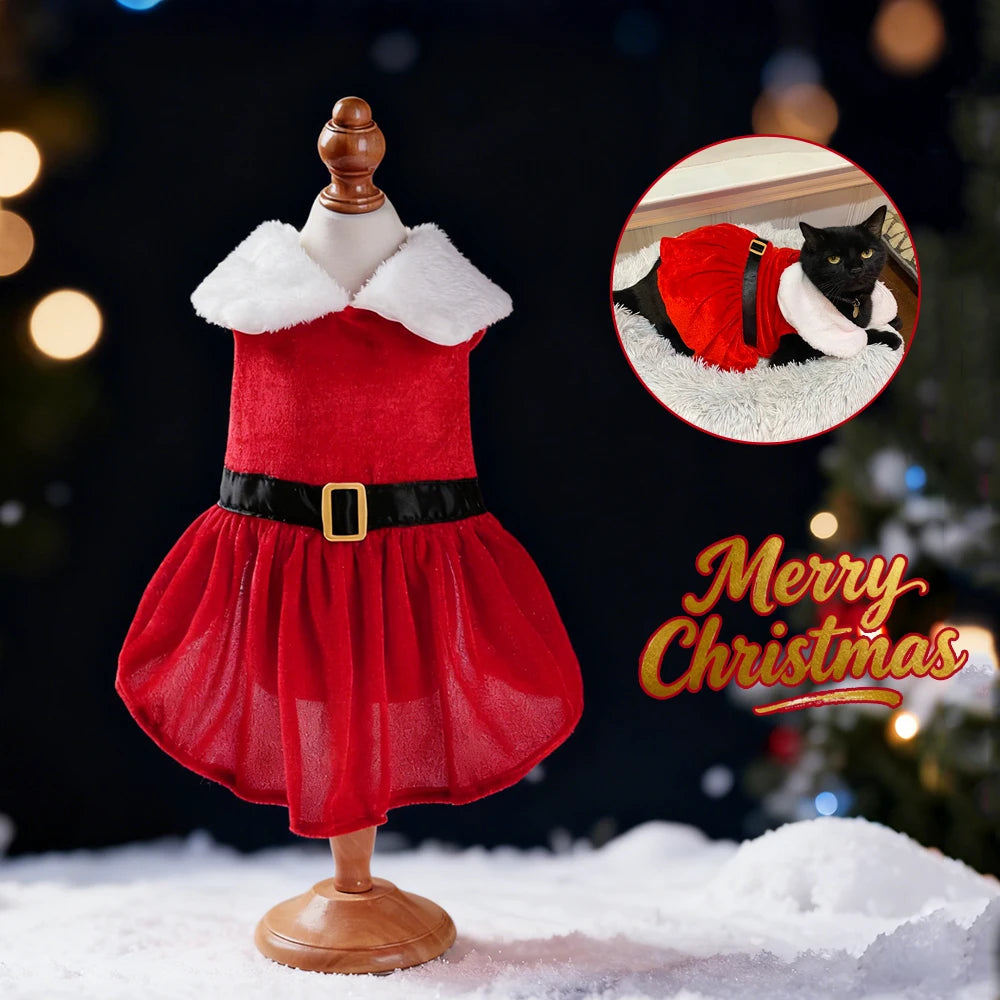 Pet Cat Christmas Dress Cute Santa Claus Outfits for Small Medium Cats Dogs Skirt Festival Dress Up Sphynx Costume Party Gifts