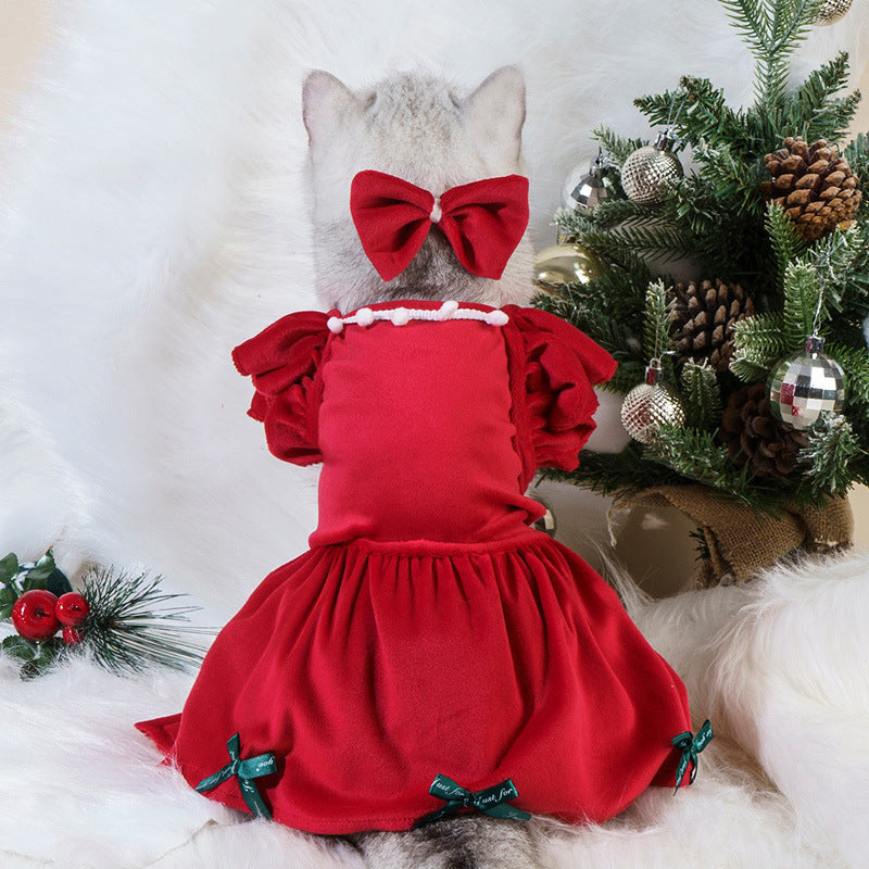 Halloween Pet Dog Dress with Pumpkin Print | Cute Cat & Dog Bat Skirt Costume