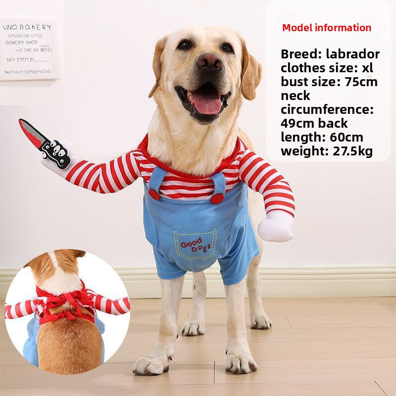 Funny Killer Pet Costume – Halloween Outfit for Dogs & Cats with Knife Prop