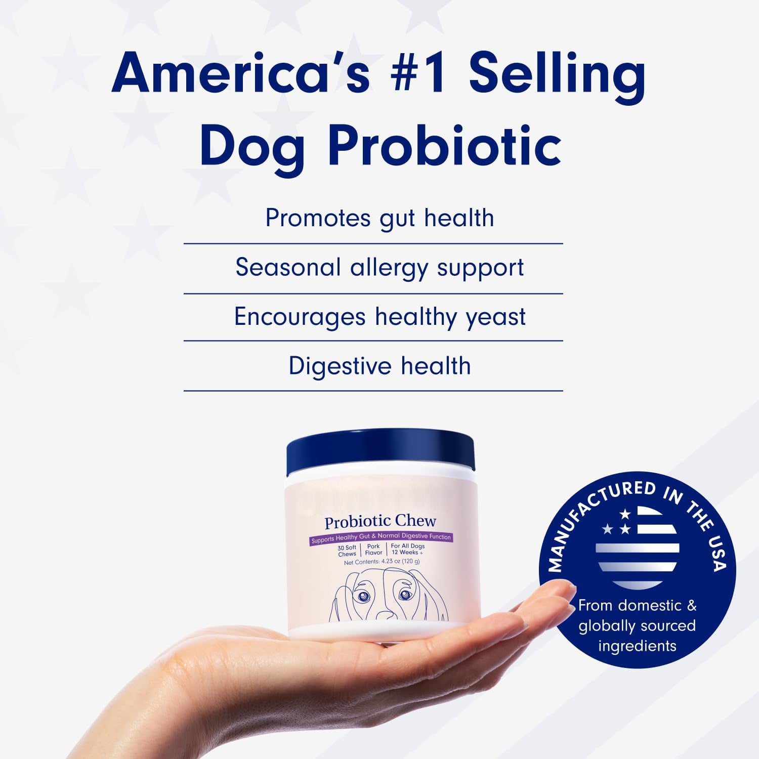 Dog Probiotic Chews for Digestive Health | Pet Probiotic Supplement for Gut & Allergy Support