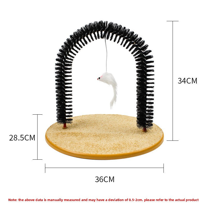 Arch Cat Self-Grooming & Scratching Brush with Tease Stick ? Self-Massage Cat Arch Toy for Itching, Shedding, and Play