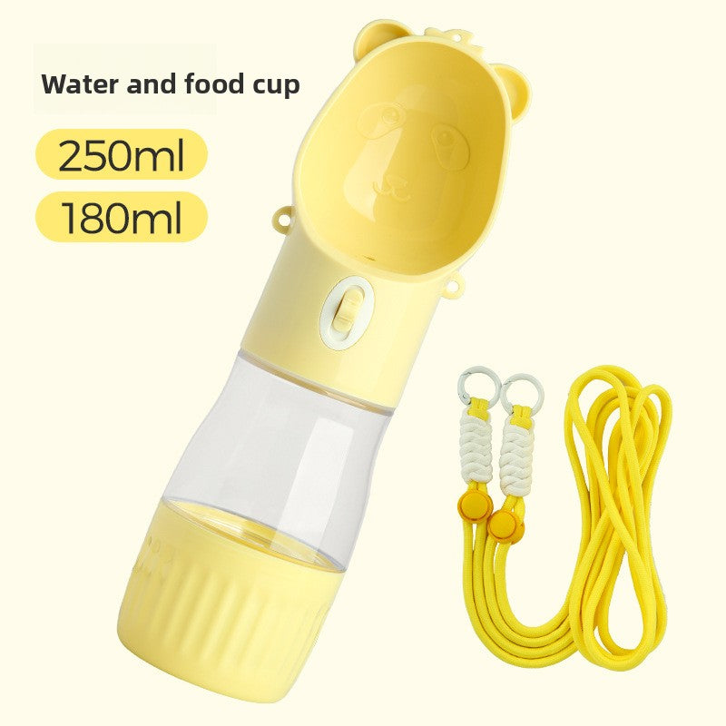 Portable Pet Water Bottle with Food Cup & Strap ? Leak-Proof Travel Dispenser for Dogs & Cats | Outdoor Walking Hydration Bottle