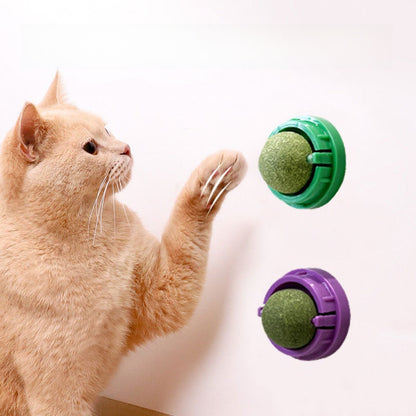 Rotating Catnip Ball Toy - Interactive Wall-Mounted Cat Treat for Play, Licking & Fun