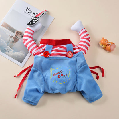 Funny Killer Pet Costume – Halloween Outfit for Dogs & Cats with Knife Prop