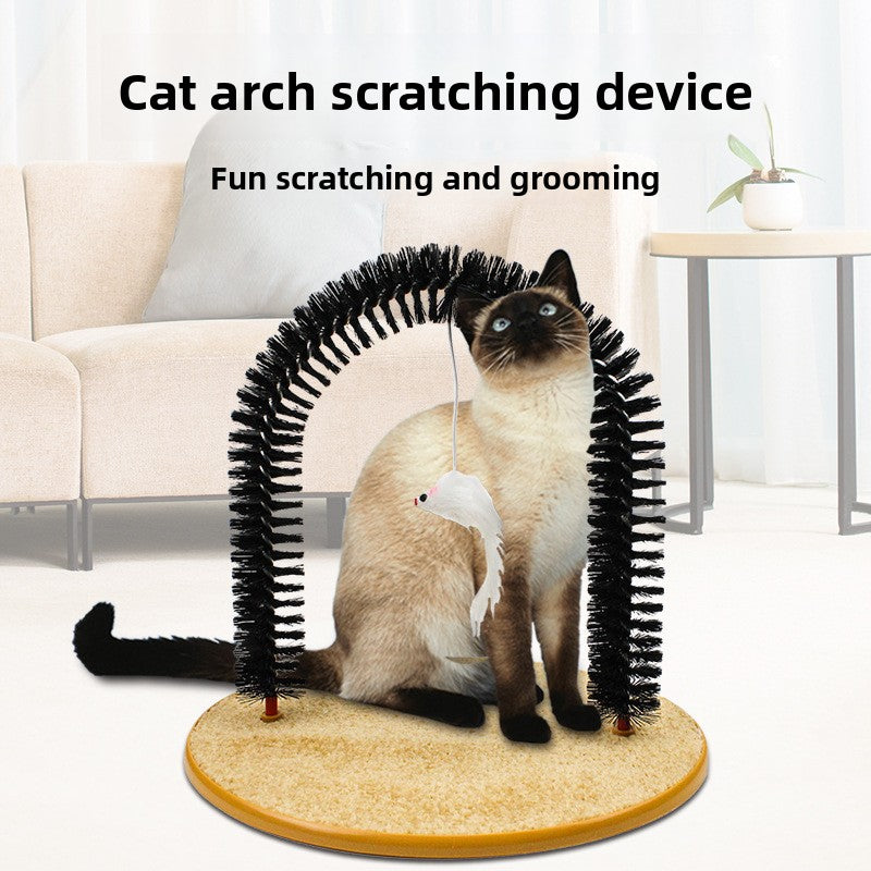 Arch Cat Self-Grooming & Scratching Brush with Tease Stick ? Self-Massage Cat Arch Toy for Itching, Shedding, and Play