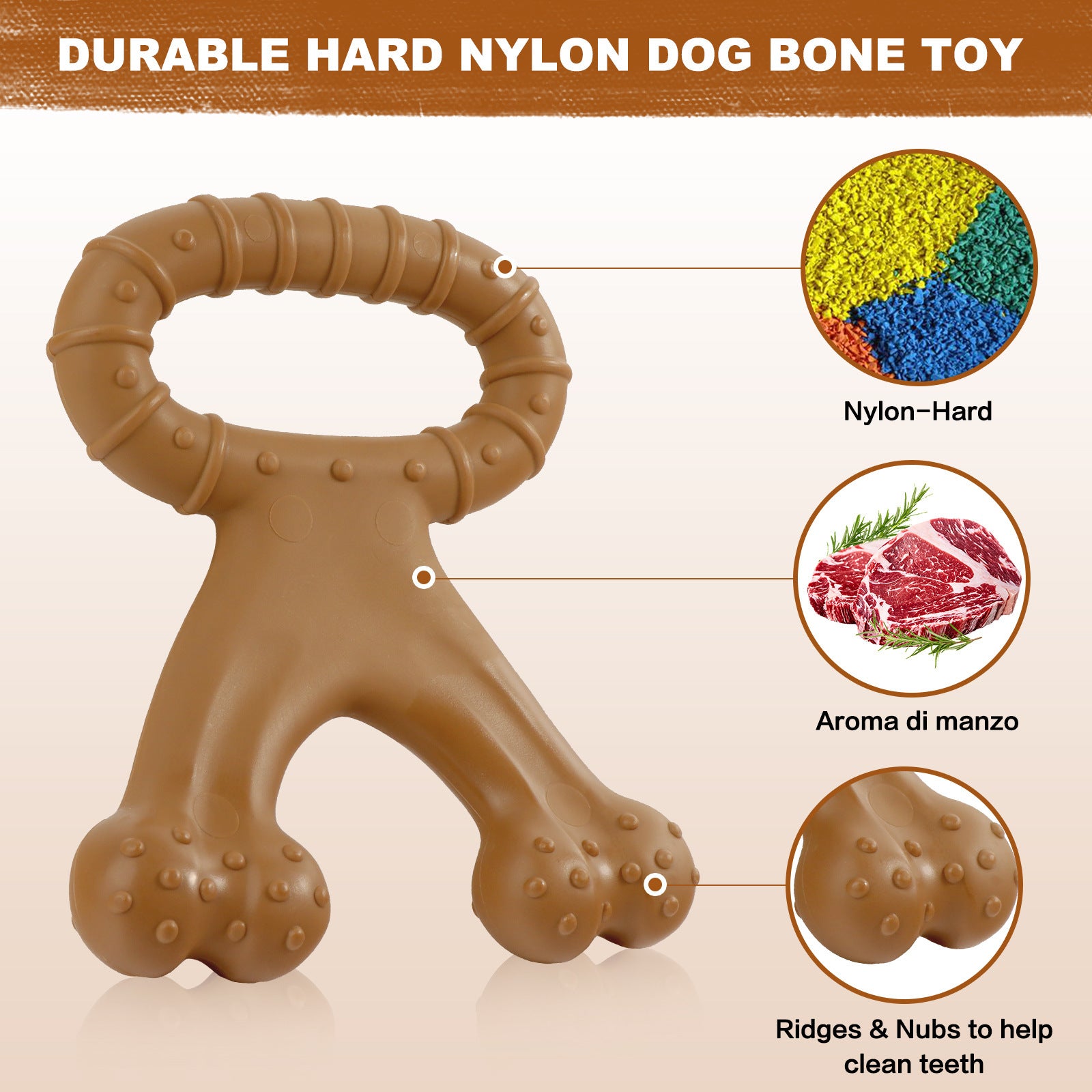 Durable Nylon Dog Chew Toy – Beef Flavor Bone for Aggressive Chewers