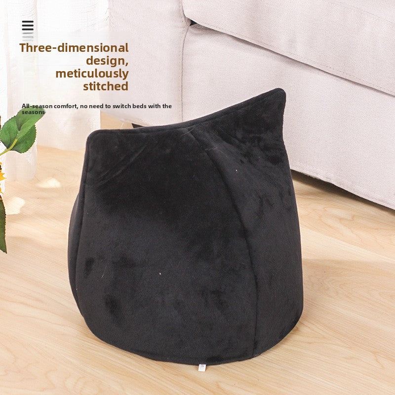 Cute Cat-Shaped Pet Bed ? Soft Cozy Cave for Cats & Small Dogs | Warm Plush Hideaway House