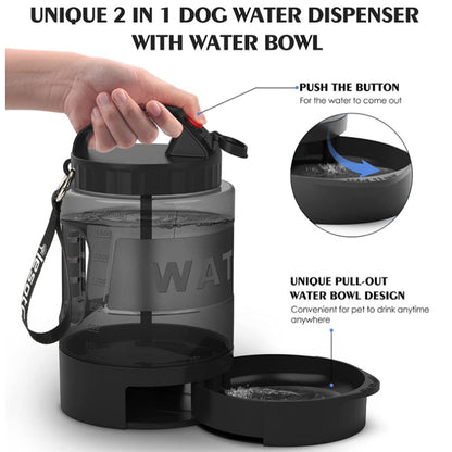 Portable Pet Water Bottle 2.2L - Large Capacity Outdoor Drinking Kettle with Bowl Attachment