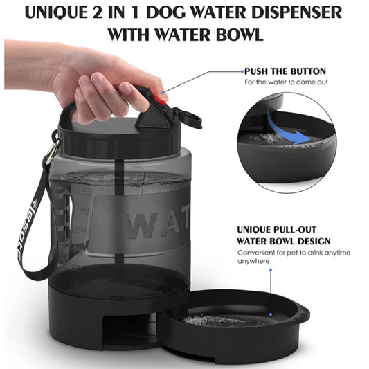 Portable Pet Water Bottle 2.2L - Large Capacity Outdoor Drinking Kettle with Bowl Attachment